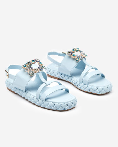 Women's light blue sandals with a decorative Govy buckle. Footwear