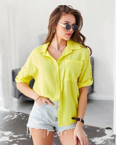 Royalfashion Kokvilnas sieviešu krekls ar reljefu un V veida kaklu ar 3/4 piedurknēm