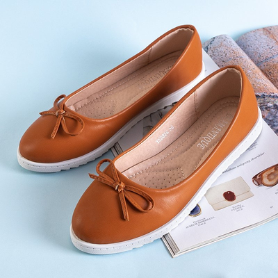 Brown women's ballerinas with a Flonen bow - Shoes