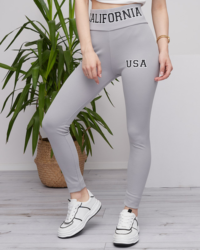 Light gray women's ribbed leggings with inscriptions - Clothing