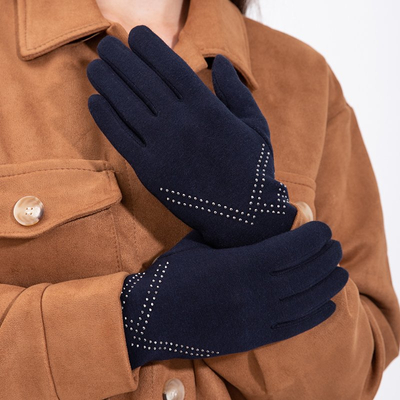 Ladies 'navy blue gloves with decorative sequins - Accessories