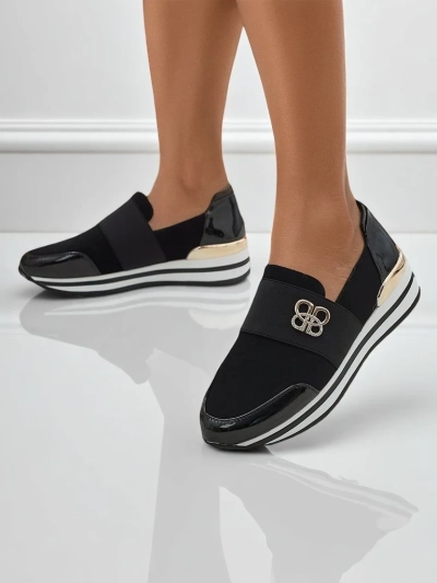 Elektra Nero women's slip-ons with a golden accent, eco-leather, 3.5cm