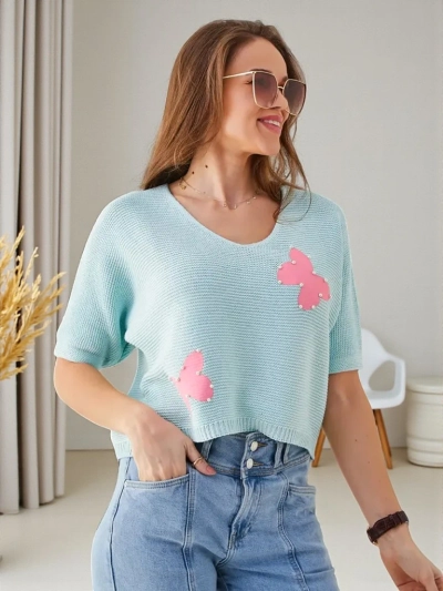 Royalfashion Women's Cotton Short Sweater with Butterflies