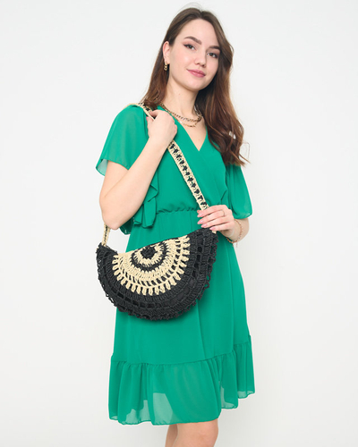 Ladies' black straw bag with decorative tassels - Accessories