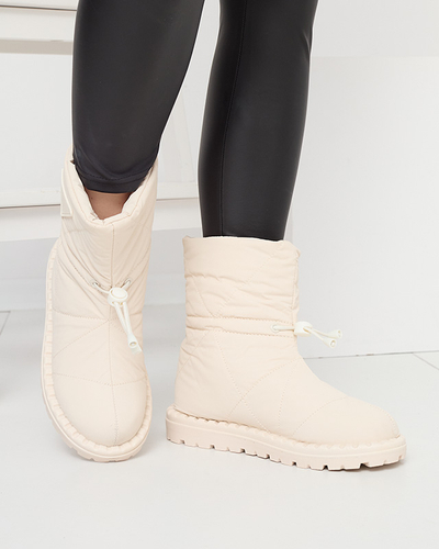Women's cream quilted snow boots on a flat sole Ferri - Footwear