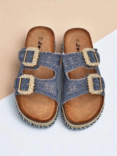 Royalfashion Women's sandals with rhinestone buckles GlamCork