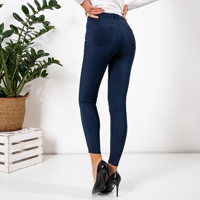 Navy blue women's denim trousers - Clothing