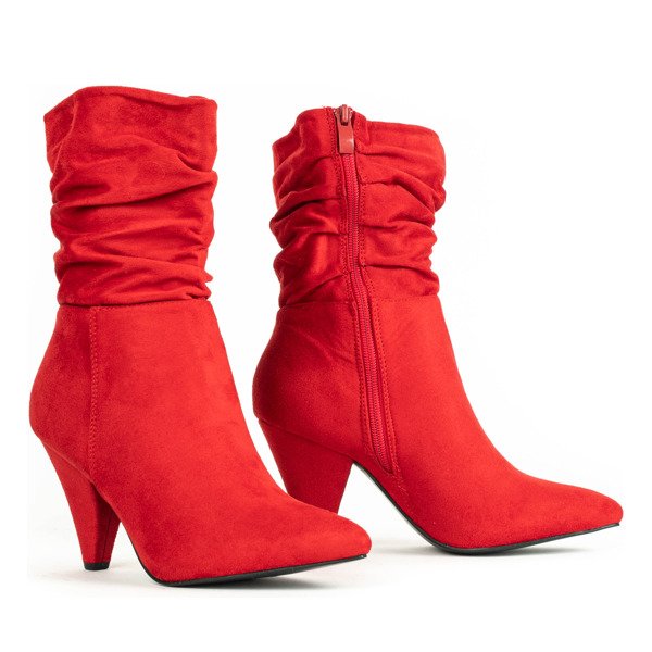 Czerwone botki na trójkątnym obcasie Jasen - Obuwie