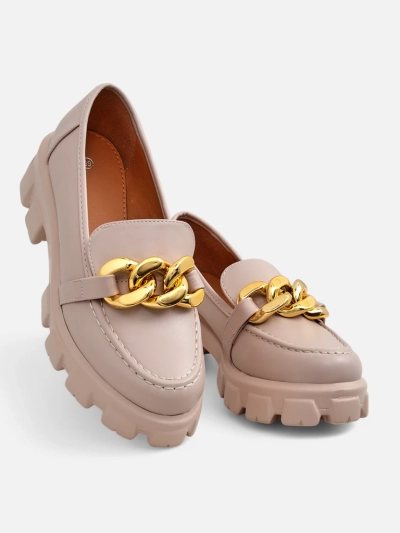 Women's beige Callista loafers with a chain, flat heel, eco-leather