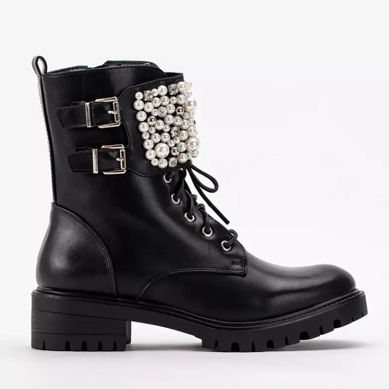 OUTLET Black boots with Mais pearls - Footwear