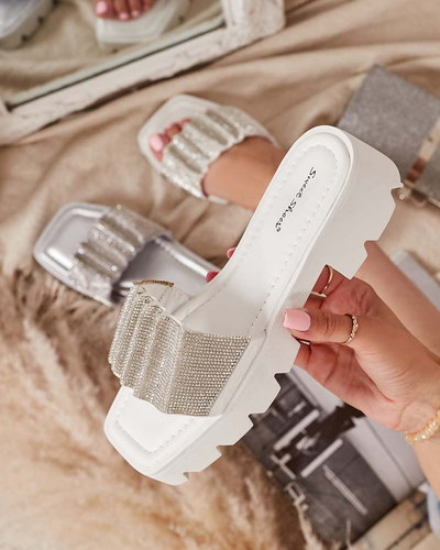 Baltas sieviešu čības ar kubisko cirkoniju Emkoy - Apavi