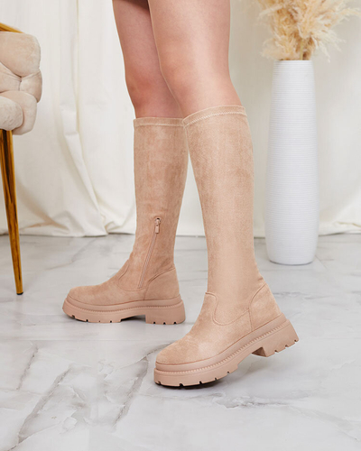 Royalfashion Women's beige Watewag knee-high boots