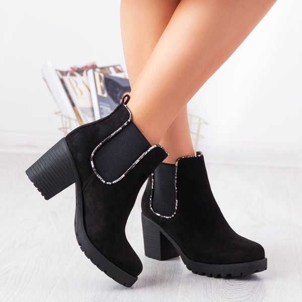 Czarne botki na wyższym słupku Travolte - Obuwie