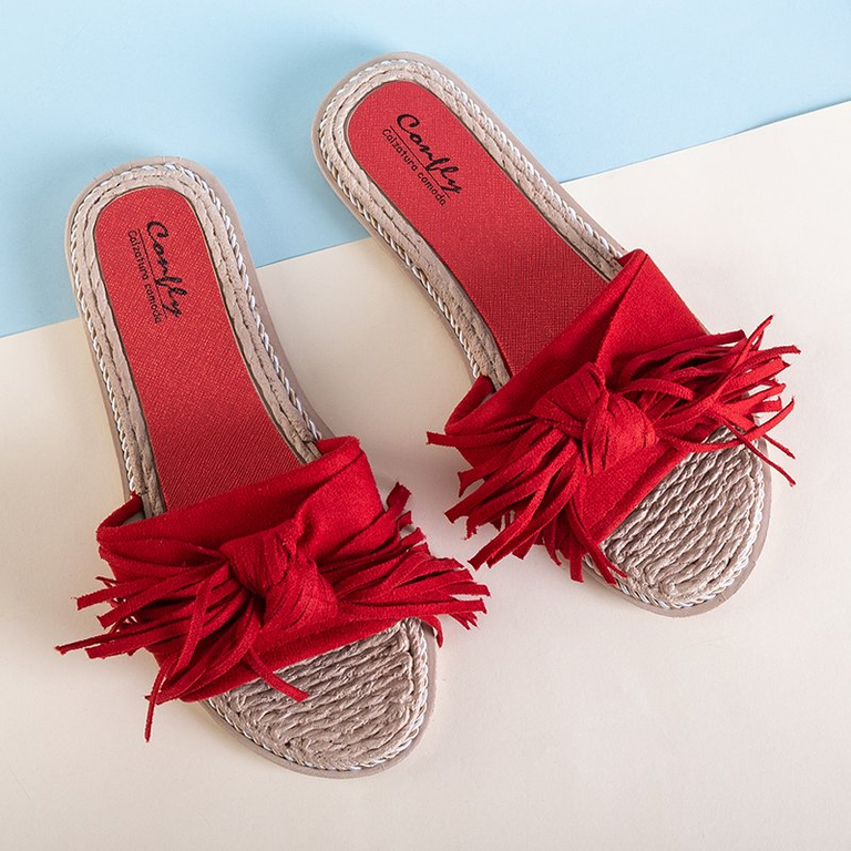 Red women's flip-flops with tassels Foasia - Footwear