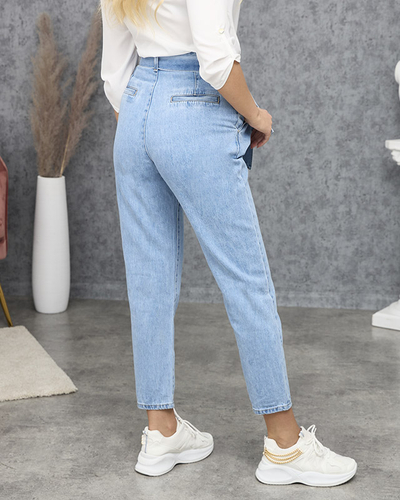 Women's blue mom jeans paperbag high-waisted - Clothing