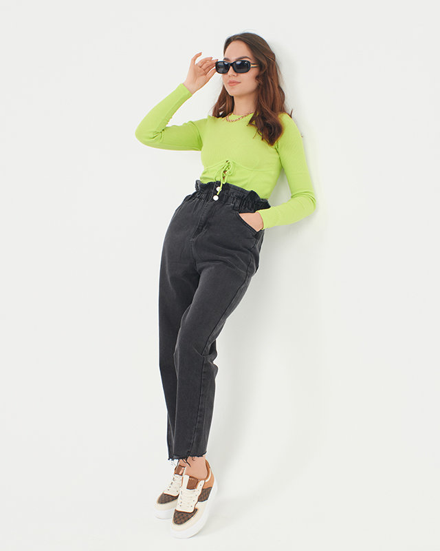Women's black high waisted paperbag mom jeans - Clothing