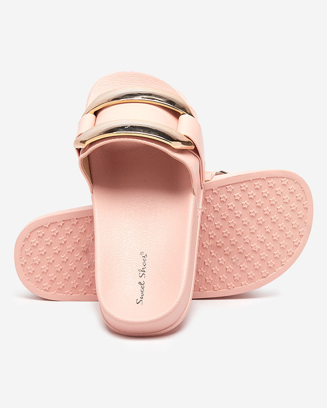 Pink women's slippers with gold Serina ornament - Footwear