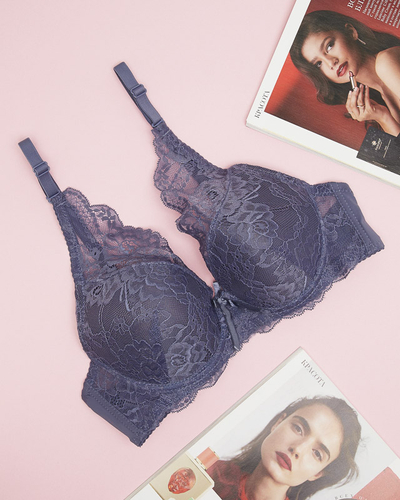 Women's push-up bra with purple lace - Underwear