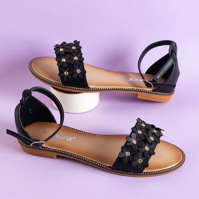 Black women's sandals with Rafana flowers - shoes