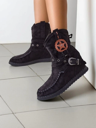 Royalfashion Women's ankle boots on a low wedge Indianas