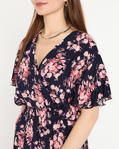 Navy blue women's floral dress PLUS SIZE - Clothing