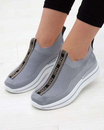 Women's slip-on sports shoes with lettering in gray Cerppa- Footwear