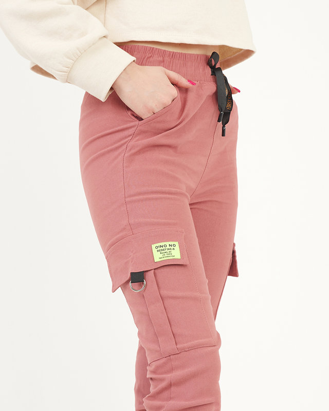 Women's material cargo trousers in coral color - Clothing