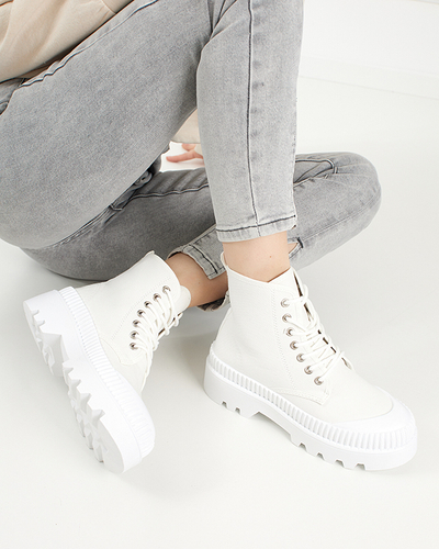 White women's boots with a flat heel Roulle - Footwear
