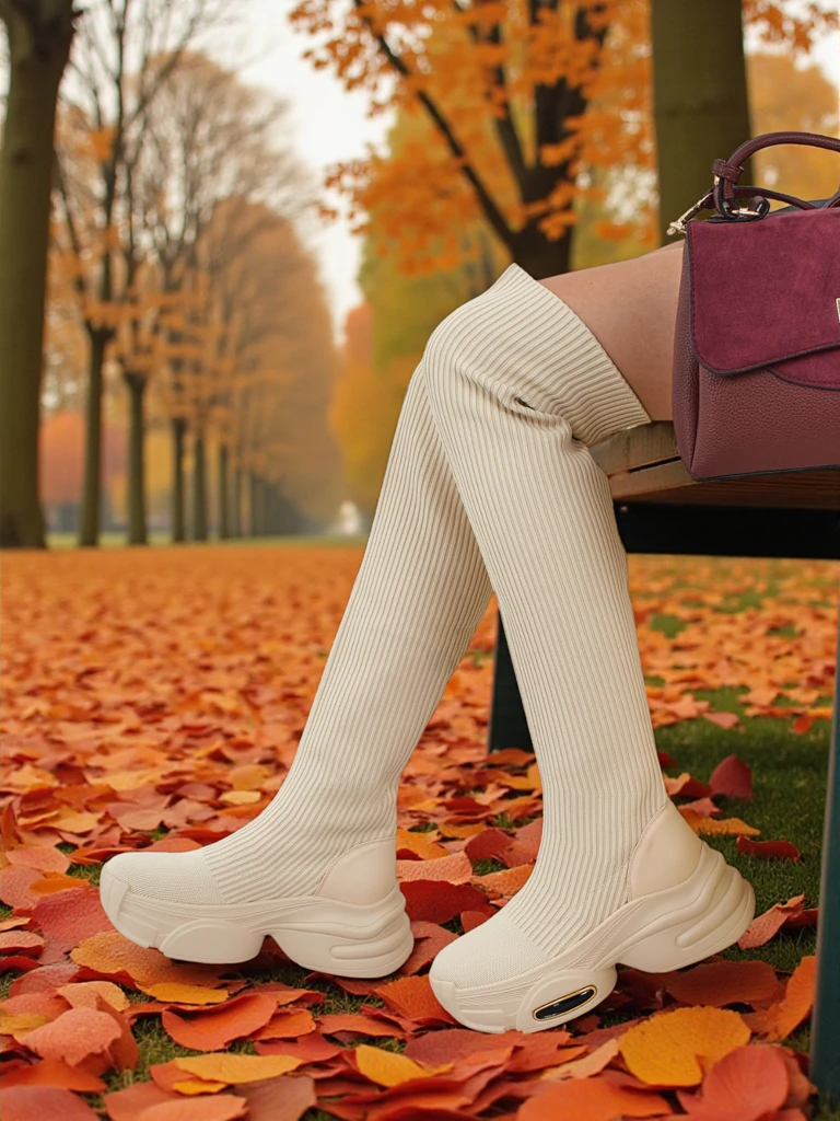 Ravmora Women's Long Slip-on Boots on a Thick Sole