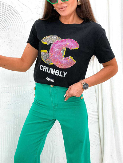 Royalfashion Women's t-shirt with print and zircons