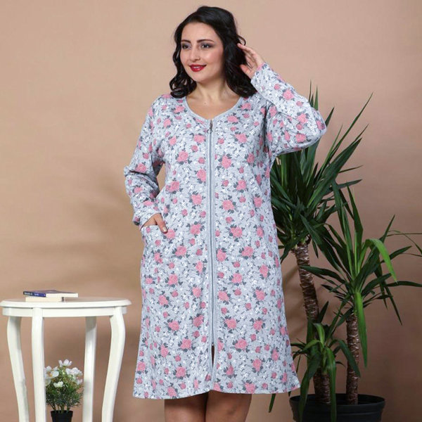 Pelēks naktskrekls ar ziediem PLUS SIZE- Apģērbi