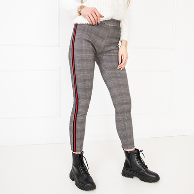 Women's black checked leggings with stripes PLUS SIZE - Clothing