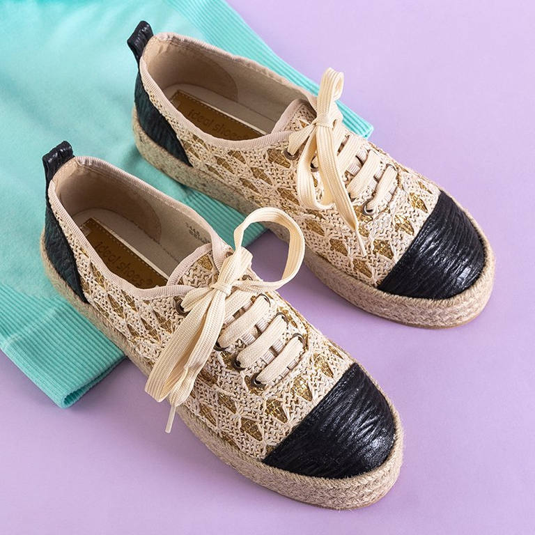 Beige women's sneakers a'la espadrilles Xaren - Footwear