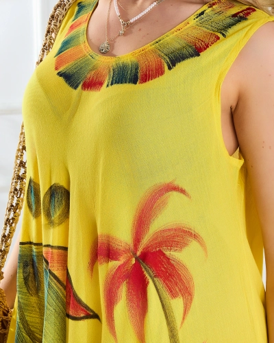 Beach yellow dress-skirt with colorful print - Clothing