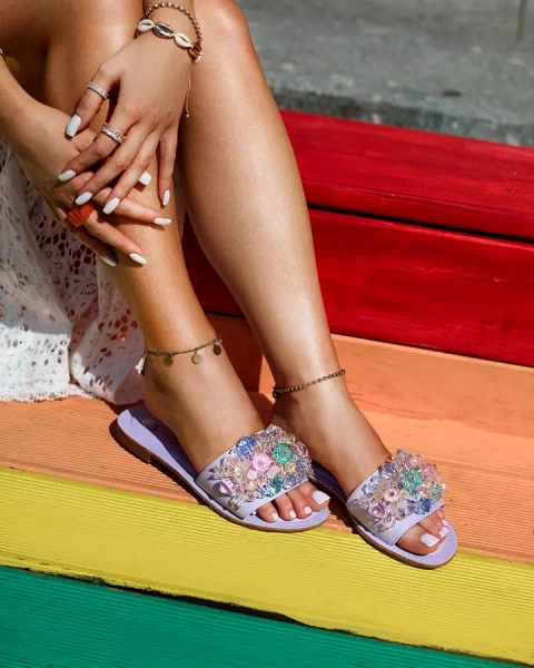 Royalfashion Purple women's flip-flops with colorful crystals Bling Breeze