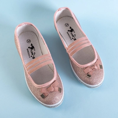 OUTLET Children's pink brocade ballerinas with a bow Trylina - Shoes
