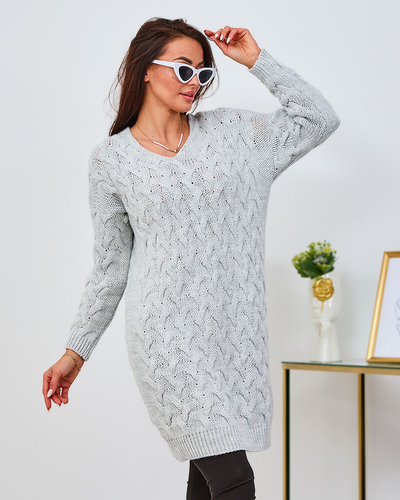 Royalfashion Светло-серое женское платье-свитер