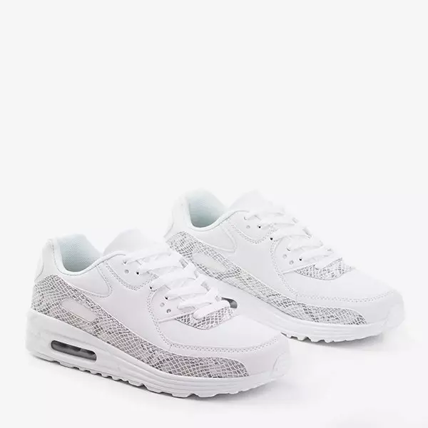 Białe damskie sportowe buty z jasnoszarymi wstawkami a'la skóra węża Silada - Obuwie