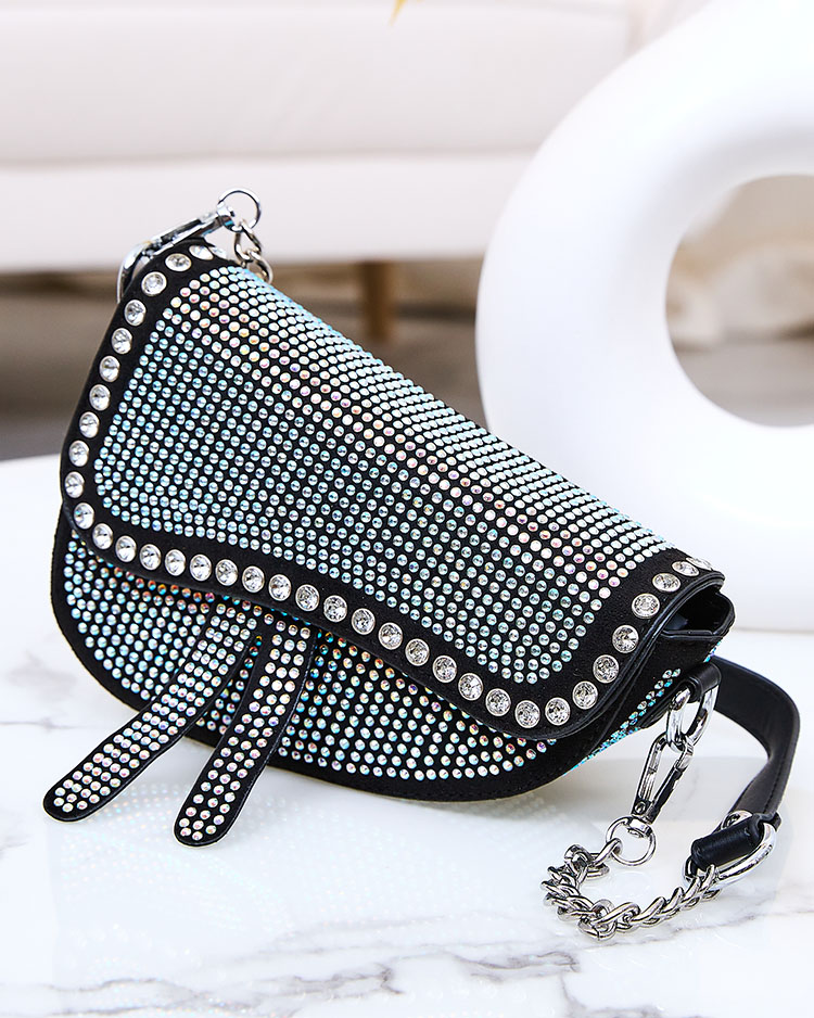 Royalfashion Black women's handbag with pearl zircons