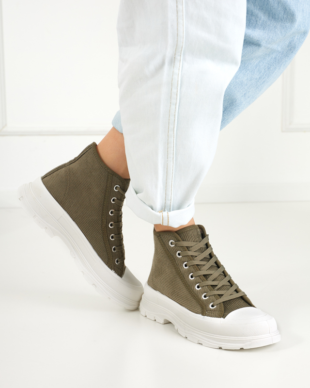 Green women's high ribbed sneakers Somali - Footwear