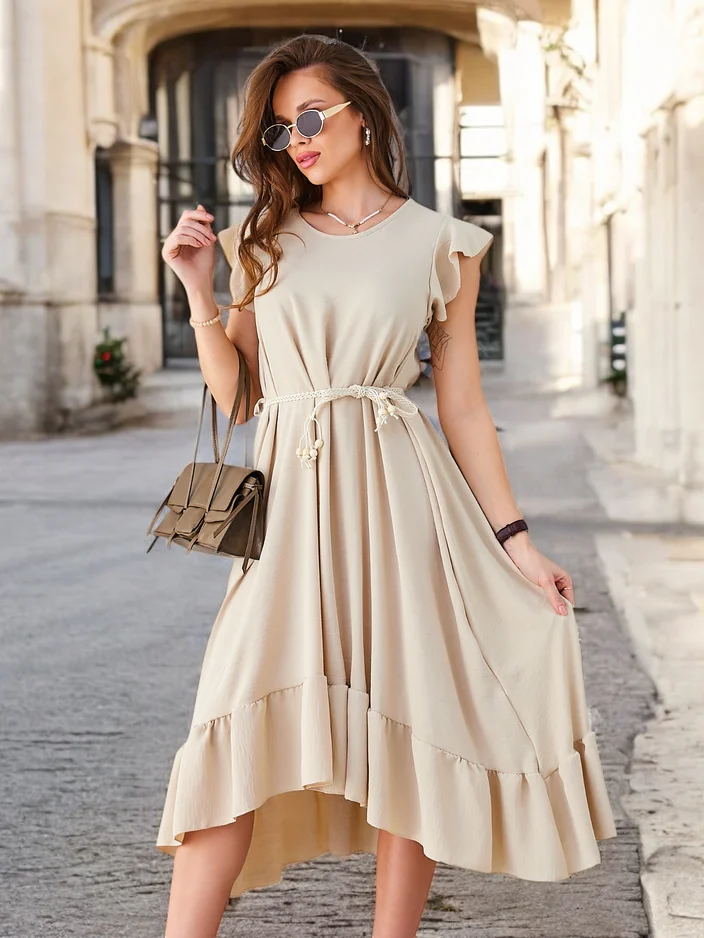 Royalfashion Women's midi dress with ruffles and short sleeves