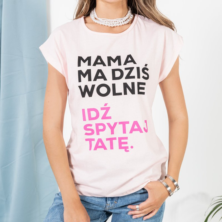 Pink Women's T-Shirt with Letters - Clothing