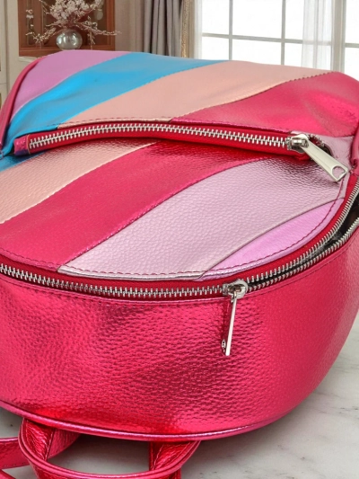 Royalfashion Women's backpack made of eco leather with metallic stripes Metallic Stripes