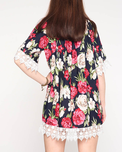 Темно-синяя женская блузка в цветы PLUS SIZE