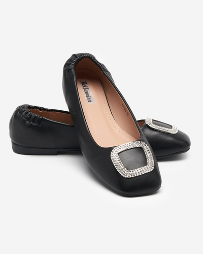 Black women's loafers with cubic zirconia Gievori - Shoes