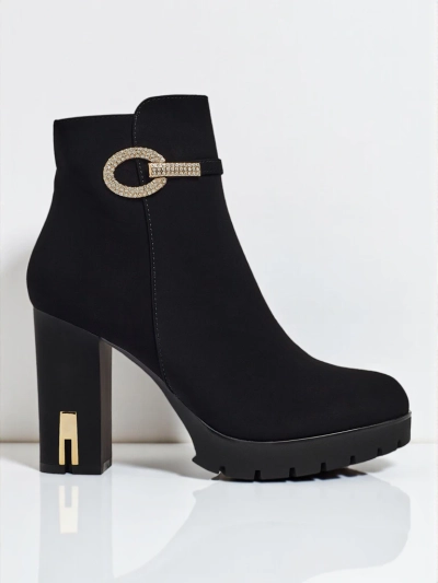 Women's Matte Heeled Ankle Boots with Zircon Decoration Mirone