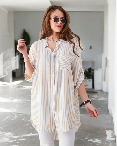 Royalfashion Женская длинная полосатая вискозная рубашка