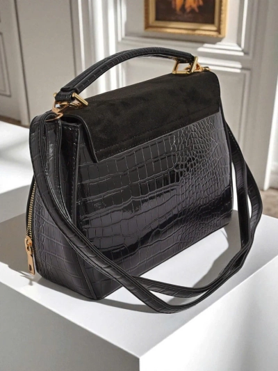 Black Vespera Classico women's handbag eco suede and patent leather