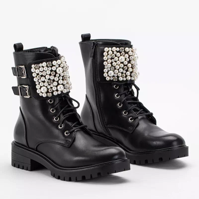 OUTLET Black boots with Mais pearls - Footwear
