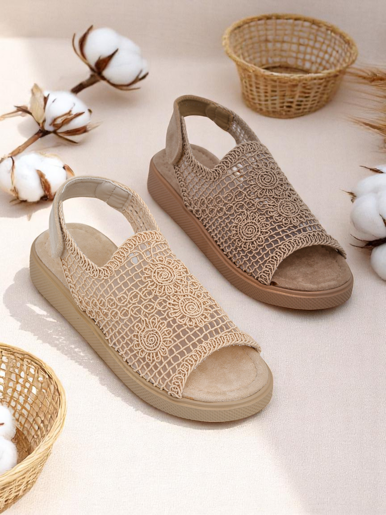 Royalfashion sieviešu Levay mežģīņotās sandales ar auduma augšdaļu